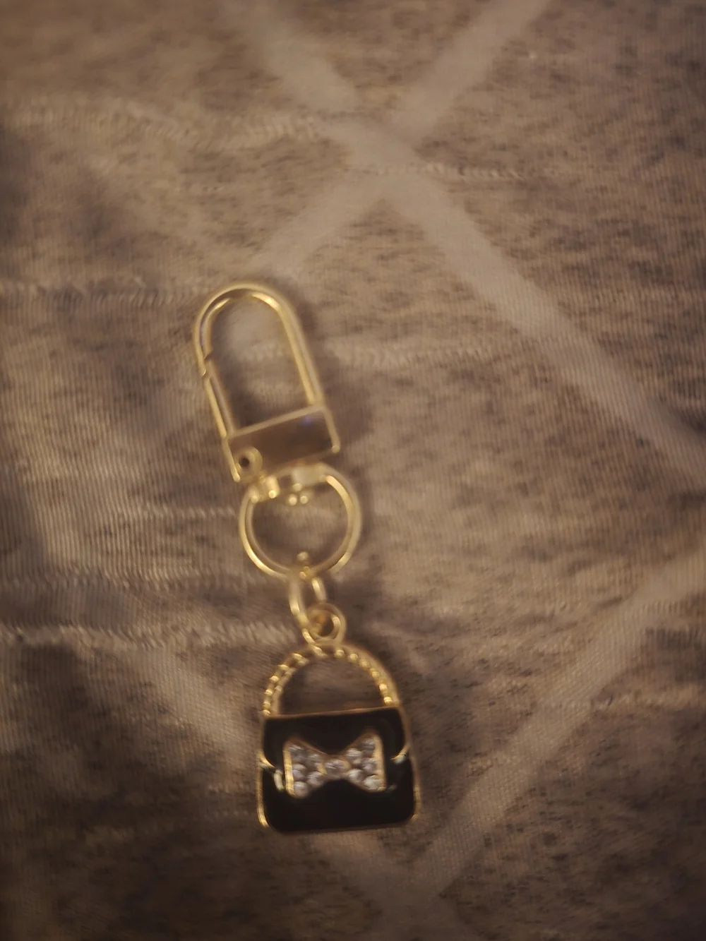 Gold and Black Handbag Mini Keychain Charm with Crystal Bow Accent-NEW!